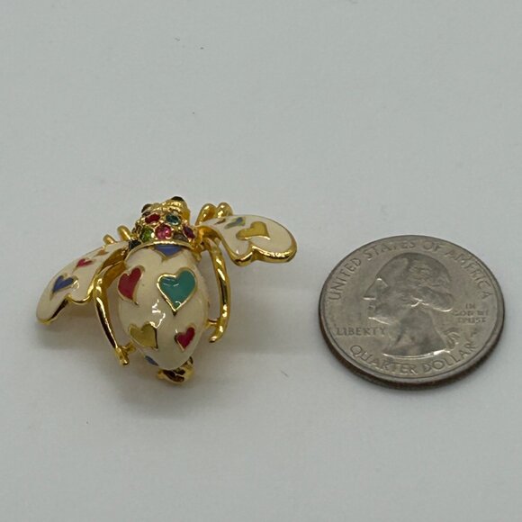 Joan Rivers Bee Brooch Lots of Love Enamel Hearts Multi-Color Rhinestone Insect - Picture 10 of 12